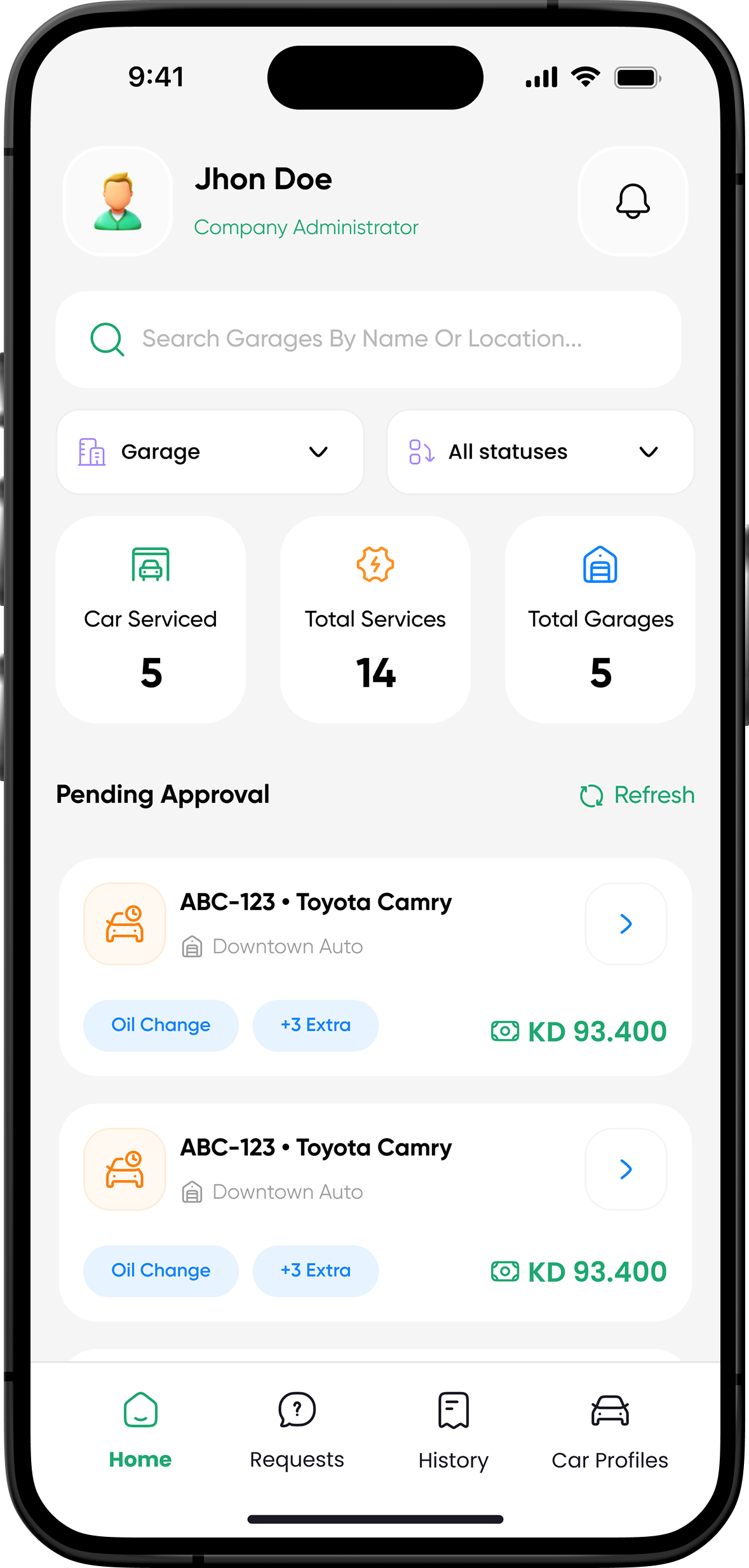 Company app interface